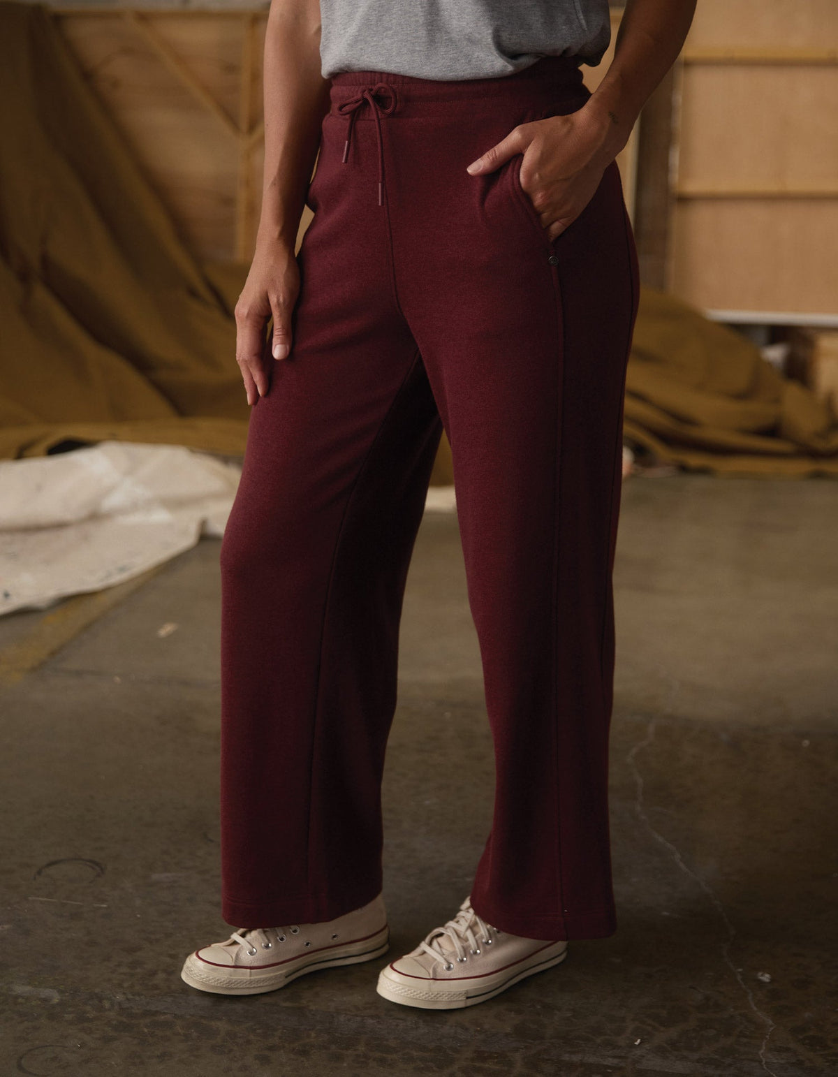 Fleece Puremeso Wide Leg Pant in Port Wine