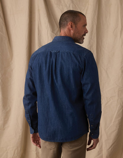 Cotton Denim Long Sleeve Button Up in Dark Wash