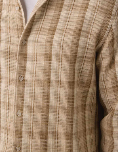 Woven Waffle Button Up in Khaki Plaid